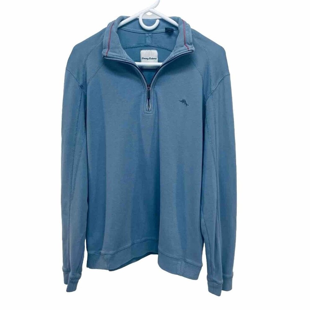 Tommy Bahama Sweater Men's Blue 100% Cotton Raglan Long Sleeve 1/4 Zip Size M